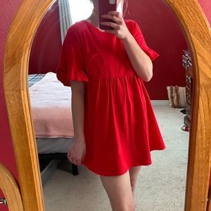 Red baby doll ruffle sleeve mini dress/tunic